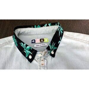 MSGm Men's Light Wash Denim Shirt Palm Leaf‎ Collar Designer Italy sz 41/ 16